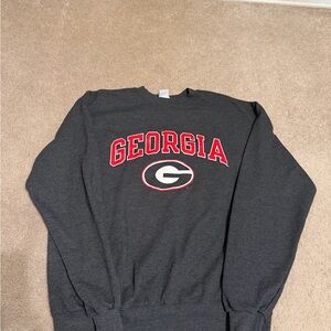 Champion Men's Gray Crewneck Sweater with Red Georgia Logo